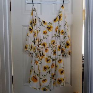 Off-shoulder White Yellow Sunflower Dress SZ L